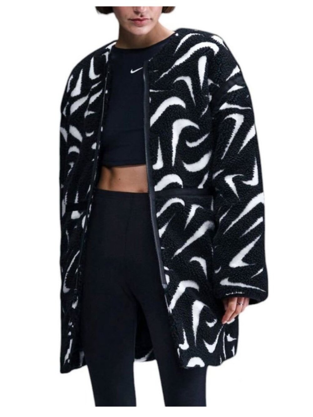 Nike Women's Swoosh Loose Fit High-Pile Jacket Sz L